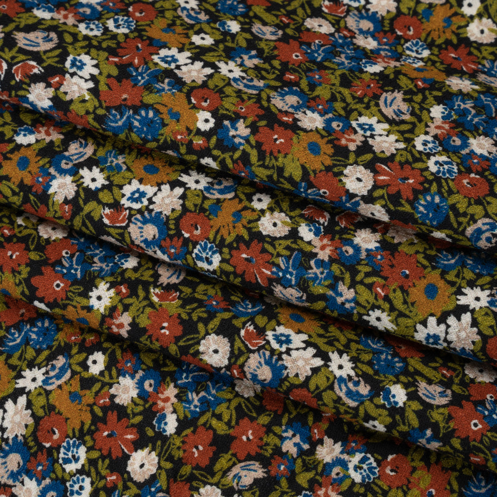 Slubbed Gauzy Cotton Woven - Dark Red, Blue and Leaf Green All-Over Floral - Mood Exclusive Fete des Fleurs Print