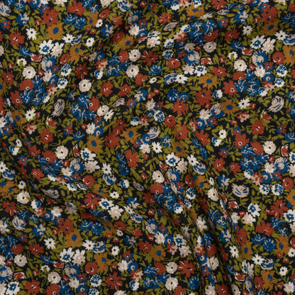 Slubbed Gauzy Cotton Woven - Dark Red, Blue and Leaf Green All-Over Floral - Mood Exclusive Fete des Fleurs Print