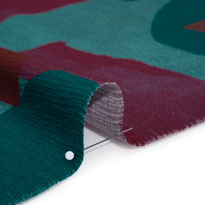 Slubbed Gauzy Cotton Woven - Teal Green, Burgundy and Magenta Painted Geometrics - Mood Exclusive Brushed Blocks Print