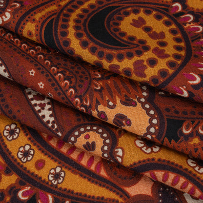 Slubbed Gauzy Cotton Woven - Brick Red, Dark Peach and Golden Ochre Paisley - Mood Exclusive Spice Market Print