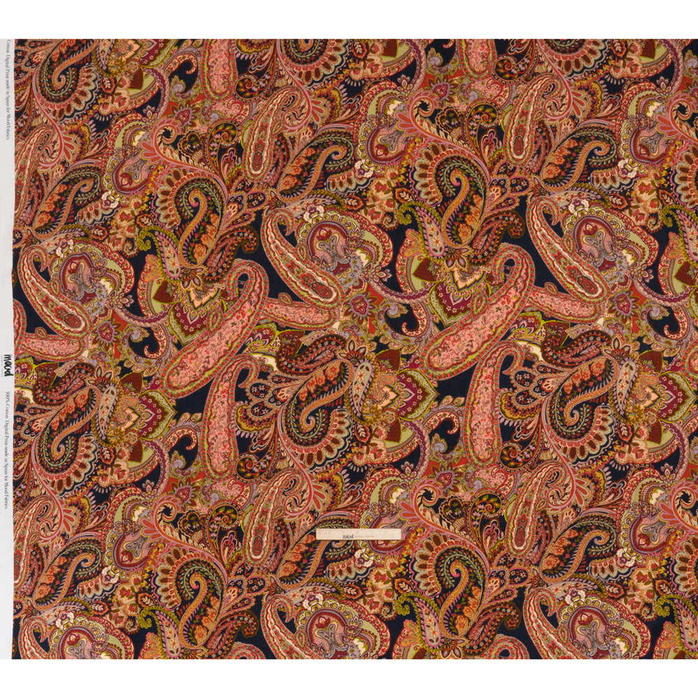 Slubbed Gauzy Cotton Woven - Lime Green, Navy Blue and Pink Paisley - Mood Exclusive Painted Paisley Print