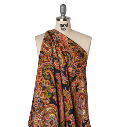 Slubbed Gauzy Cotton Woven - Lime Green, Navy Blue and Pink Paisley - Mood Exclusive Painted Paisley Print