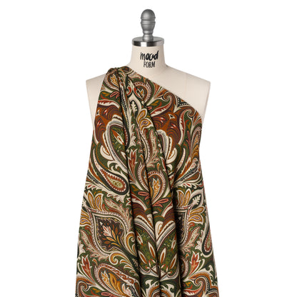 Slubbed Gauzy Cotton Woven - Cream, Forest Green and Burnt Orange Paisley - Mood Exclusive Secret Garden Scrolls Print