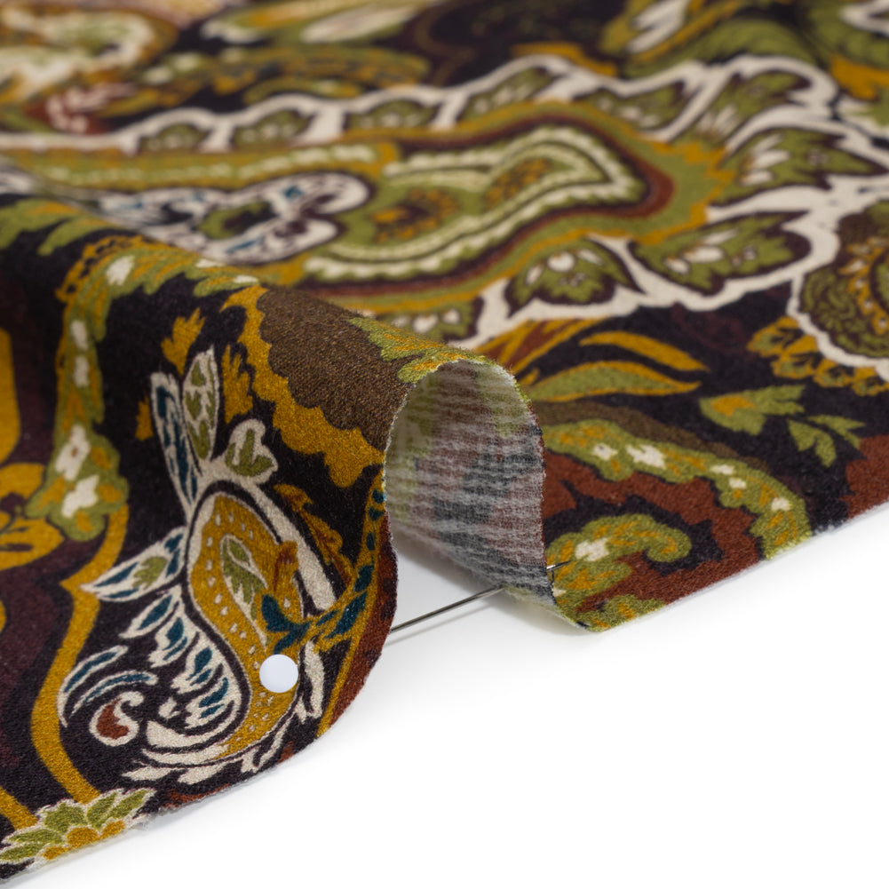 Slubbed Gauzy Cotton Woven - Dark Purple, Kiwi Green and Goldenrod Paisley - Mood Exclusive Woodland Whispers Print