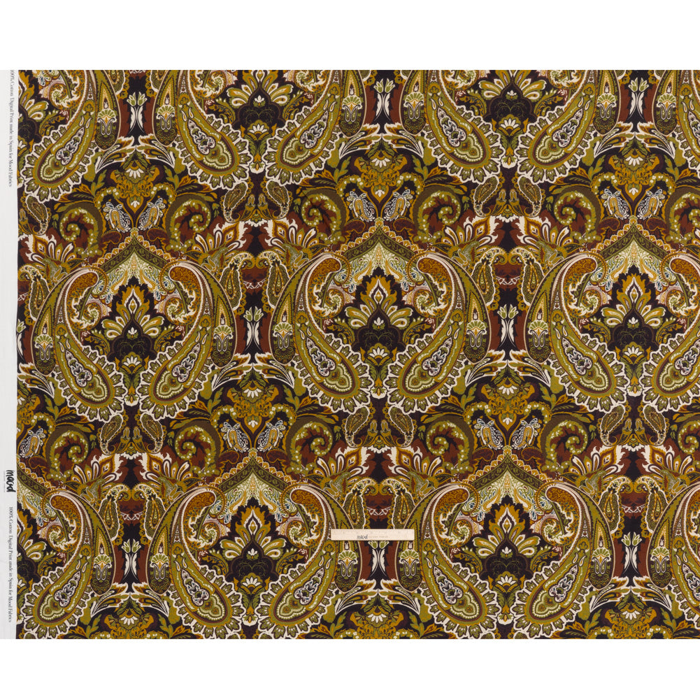 Slubbed Gauzy Cotton Woven - Dark Purple, Kiwi Green and Goldenrod Paisley - Mood Exclusive Woodland Whispers Print
