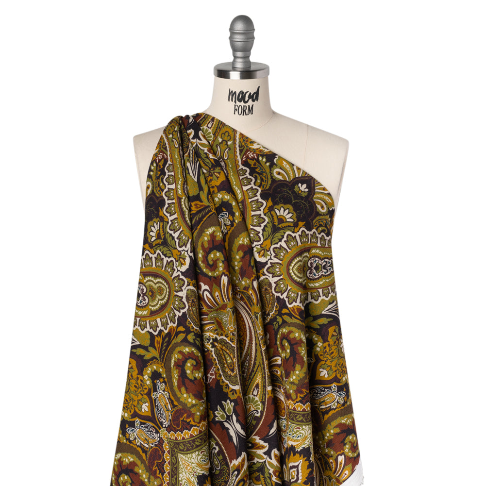Slubbed Gauzy Cotton Woven - Dark Purple, Kiwi Green and Goldenrod Paisley - Mood Exclusive Woodland Whispers Print