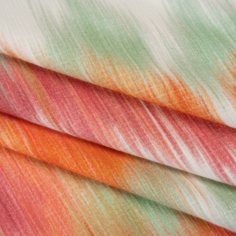 Slubbed Gauzy Cotton Woven - Sea Green, Pink and Orange Abstract Ikat - Mood Exclusive Spin Art Splash Print