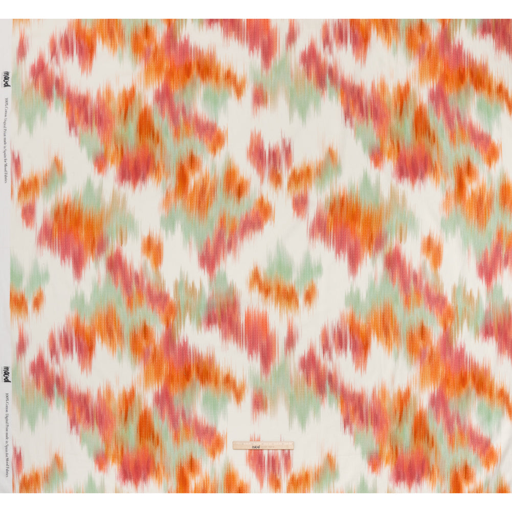 Slubbed Gauzy Cotton Woven - Sea Green, Pink and Orange Abstract Ikat - Mood Exclusive Spin Art Splash Print
