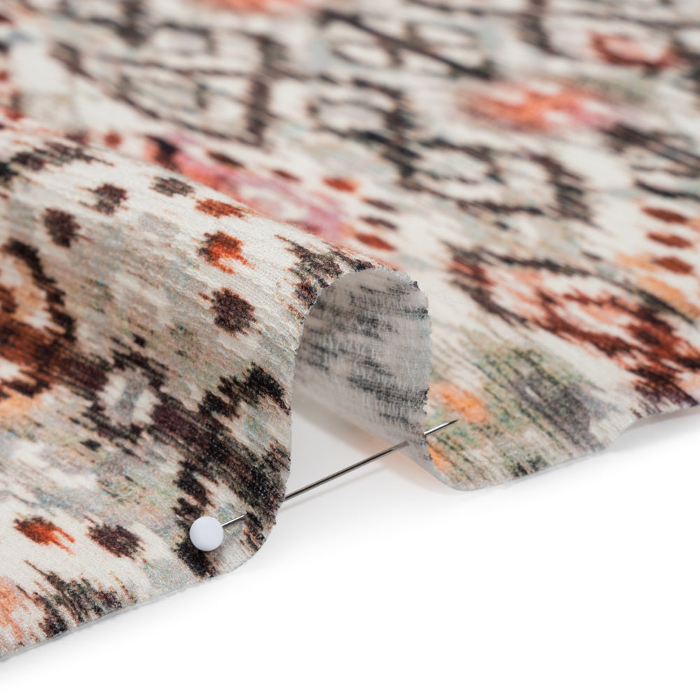 Slubbed Gauzy Cotton Woven - Red, Orange and Dark Green Geometric Ikat - Mood Exclusive Secret Symbols Print