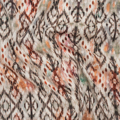 Slubbed Gauzy Cotton Woven - Red, Orange and Dark Green Geometric Ikat - Mood Exclusive Secret Symbols Print