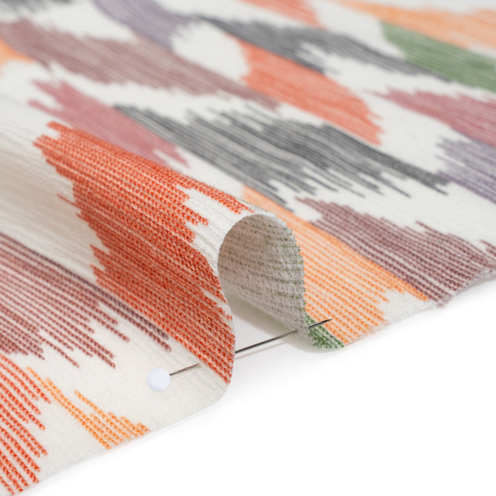 Slubbed Gauzy Cotton Woven - Dark Red, Navy, Orange and Green Abstract Ikat Stitches - Mood Exclusive Soundwave Stitches Print