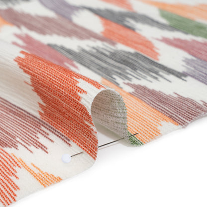 Slubbed Gauzy Cotton Woven - Dark Red, Navy, Orange and Green Abstract Ikat Stitches - Mood Exclusive Soundwave Stitches Print