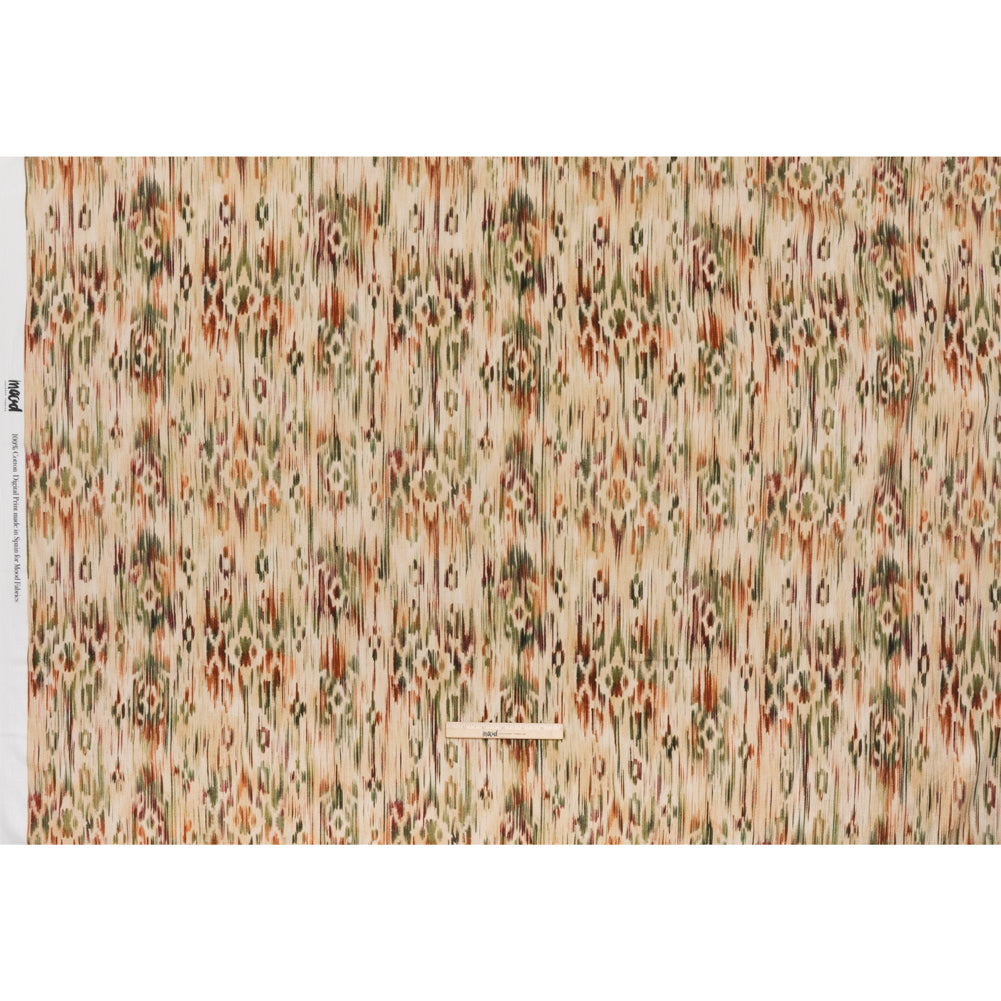 Slubbed Gauzy Cotton Woven - Beige, Burgundy and Green Abstract Painterly Ikat - Mood Exclusive Striate Shot Print