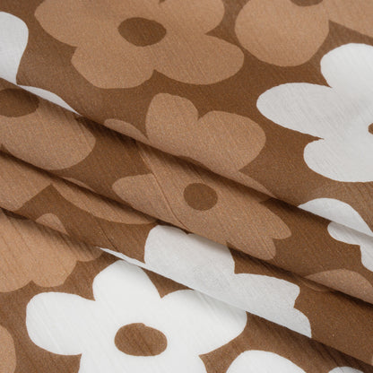 Crinkled Cotton Gauzy Woven - Brown, Tan and White Retro Florals - Mood Exclusive Boogie & Bloom Print Folded