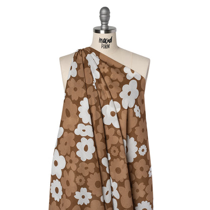 Crinkled Cotton Gauzy Woven - Brown, Tan and White Retro Florals - Mood Exclusive Boogie & Bloom Print Drape