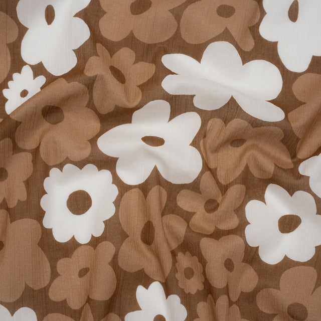 Crinkled Cotton Gauzy Woven - Brown, Tan and White Retro Florals - Mood Exclusive Boogie & Bloom Print