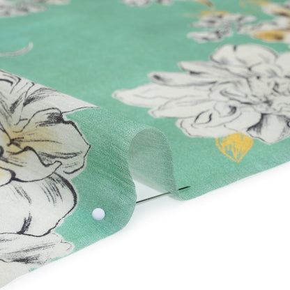 Crinkled Cotton Gauzy Woven - Mint Green, Golden Yellow and Off White Floral - Mood Exclusive Color Me Chrysanthemum Print Detail