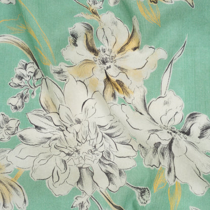 Crinkled Cotton Gauzy Woven - Mint Green, Golden Yellow and Off White Floral - Mood Exclusive Color Me Chrysanthemum Print