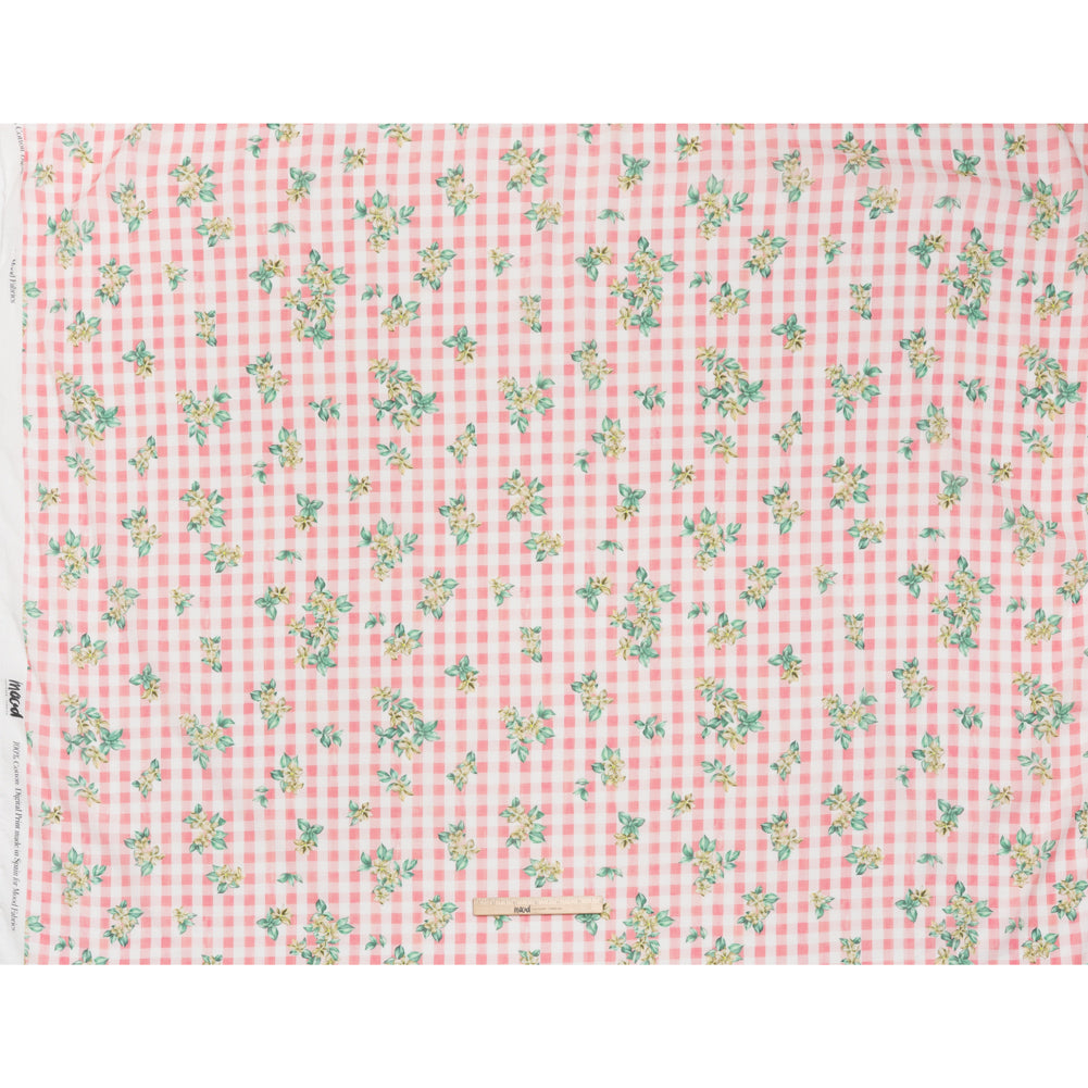 Crinkled Cotton Gauzy Woven - Pink, White and Yellow Flowers on Gingham - Mood Exclusive Picnic Petals Print