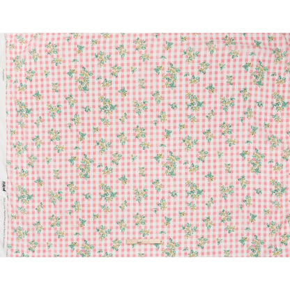 Crinkled Cotton Gauzy Woven - Pink, White and Yellow Flowers on Gingham - Mood Exclusive Picnic Petals Print