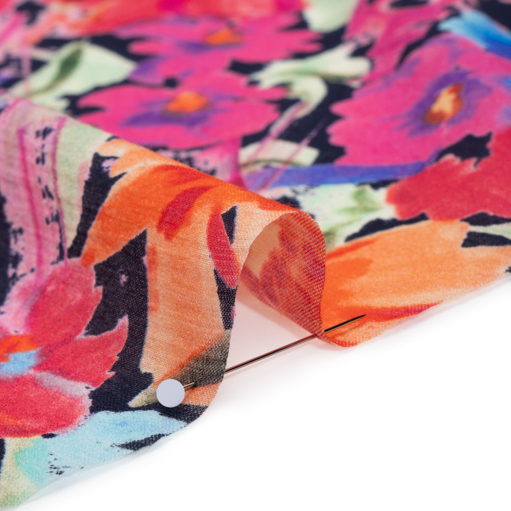 Crinkled Cotton Gauzy Woven - Hot Pink, Ultramarine Blue and Orange Floral - Mood Exclusive Electric Garden Print
