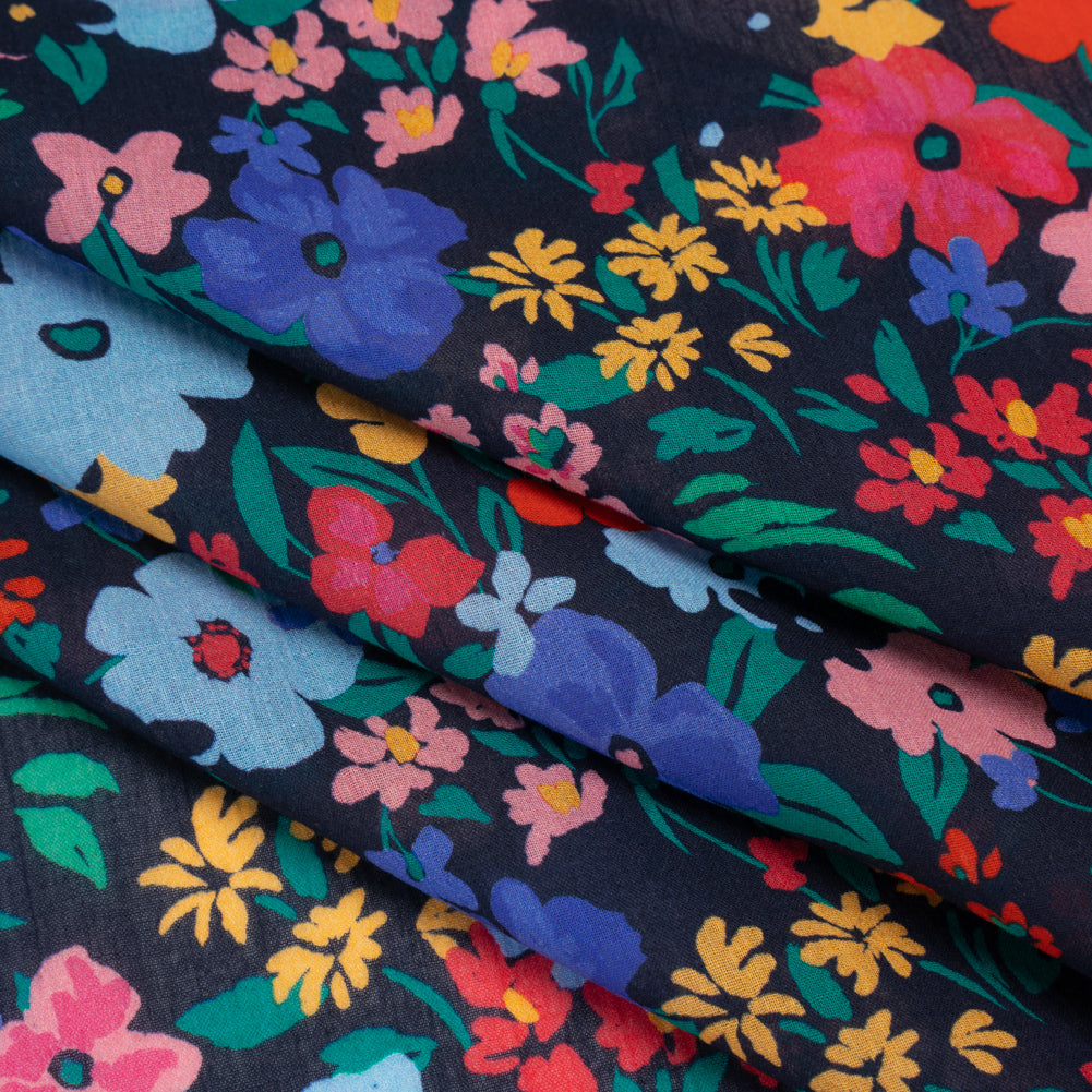 Crinkled Cotton Gauzy Woven - Blue, Red and Yellow Floral - Mood Exclusive Storybook Garden Print