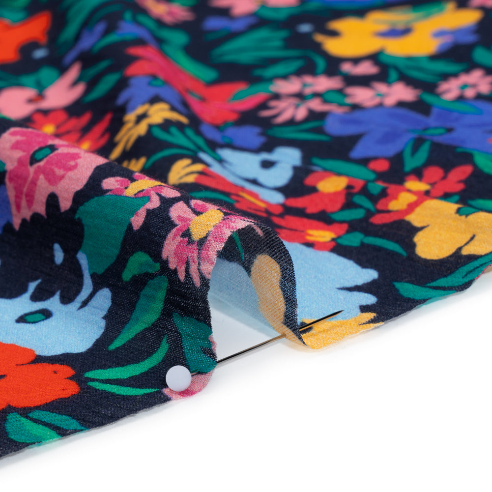 Crinkled Cotton Gauzy Woven - Blue, Red and Yellow Floral - Mood Exclusive Storybook Garden Print