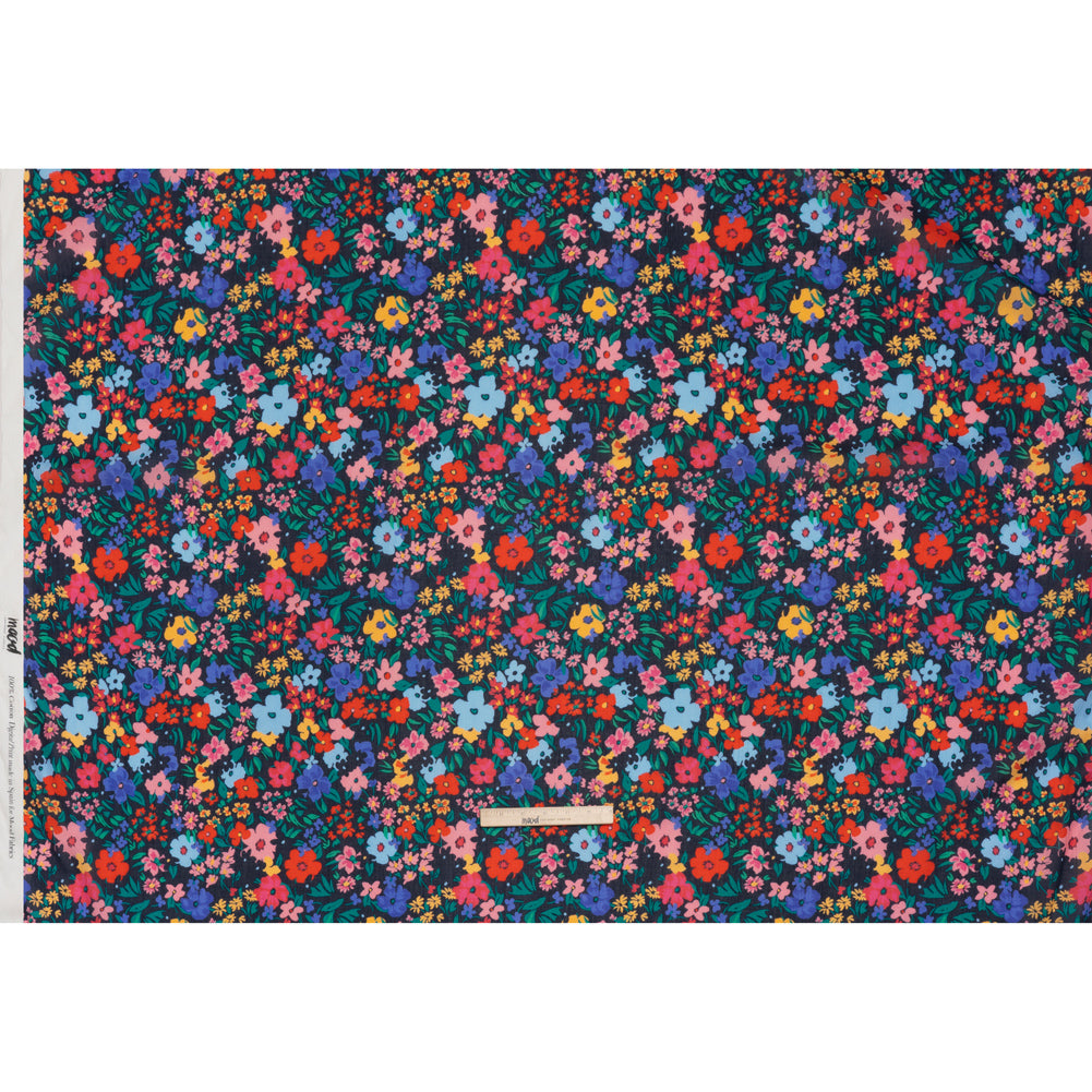 Crinkled Cotton Gauzy Woven - Blue, Red and Yellow Floral - Mood Exclusive Storybook Garden Print