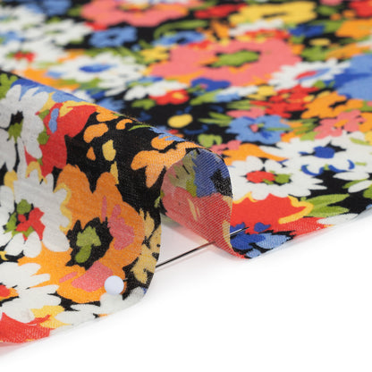 Crinkled Cotton Gauzy Woven - Red, Blue and Orange Bright Flowers - Mood Exclusive Petal Parade Print