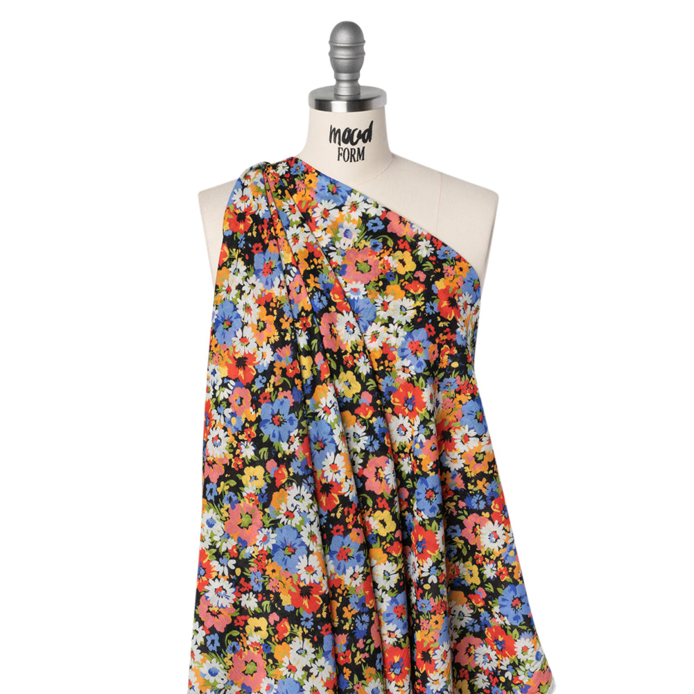 Crinkled Cotton Gauzy Woven - Red, Blue and Orange Bright Flowers - Mood Exclusive Petal Parade Print