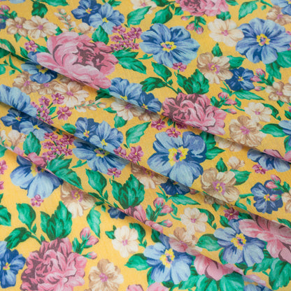 Crinkled Cotton Gauzy Woven - Yellow, Pink and Blue Florals - Mood Exclusive Secret Garden Print