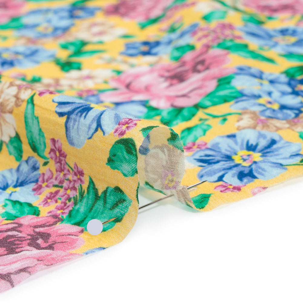 Crinkled Cotton Gauzy Woven - Yellow, Pink and Blue Florals - Mood Exclusive Secret Garden Print - Detail