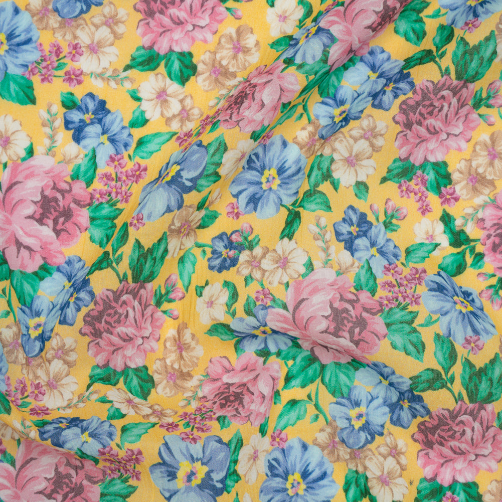 Crinkled Cotton Gauzy Woven - Yellow, Pink and Blue Florals - Mood Exclusive Secret Garden Print