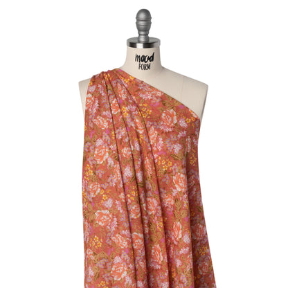 Crinkled Cotton Gauzy Woven - Coral Rose, Pink and Lavender Floral - Mood Exclusive Romantic Reverie Print