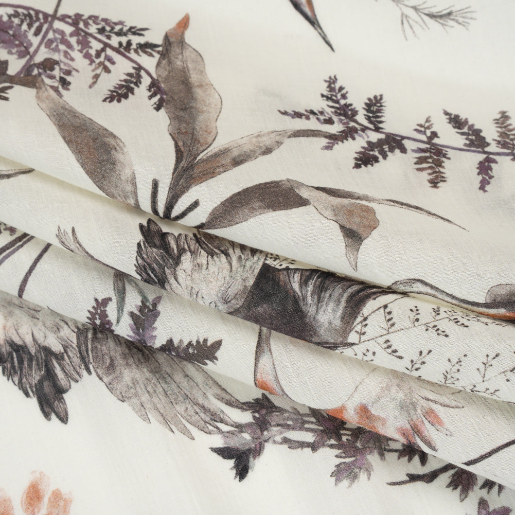 Crinkled Cotton Gauzy Woven - Russet, Aubergine and Black Cranes in the Branches - Mood Exclusive Winged Serenity Print - Folded