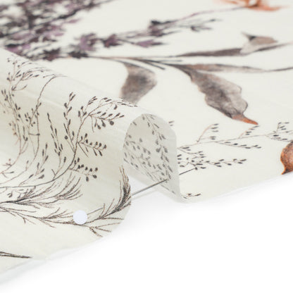 Crinkled Cotton Gauzy Woven - Russet, Aubergine and Black Cranes in the Branches - Mood Exclusive Winged Serenity Print