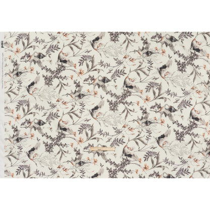 Crinkled Cotton Gauzy Woven - Russet, Aubergine and Black Cranes in the Branches - Mood Exclusive Winged Serenity Print