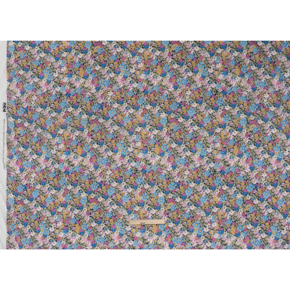 Crinkled Cotton Gauzy Woven - Blue, Light Purple and Golden Yellow Floral - Mood Exclusive Dandy Daisy Print