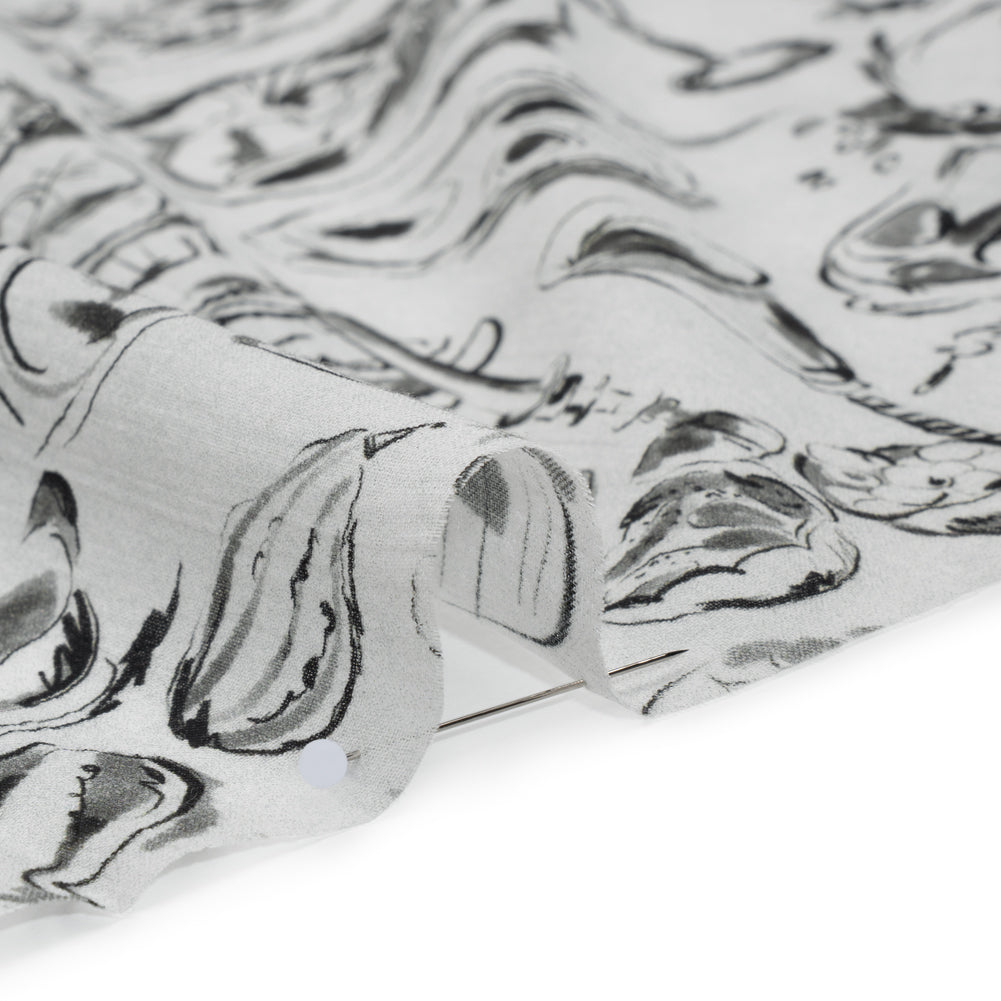 Crinkled Cotton Gauzy Woven - Black, White and Gray Food Sketches - Mood Exclusive Dinner Party Print