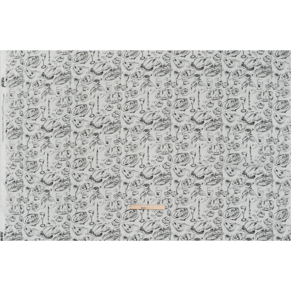 Crinkled Cotton Gauzy Woven - Black, White and Gray Food Sketches - Mood Exclusive Dinner Party Print