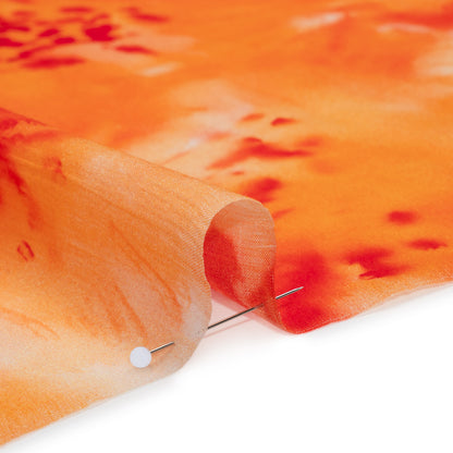 Crinkled Cotton Gauzy Woven - Bright Orange and Red Splashes and Spots - Mood Exclusive Solar Flare Print