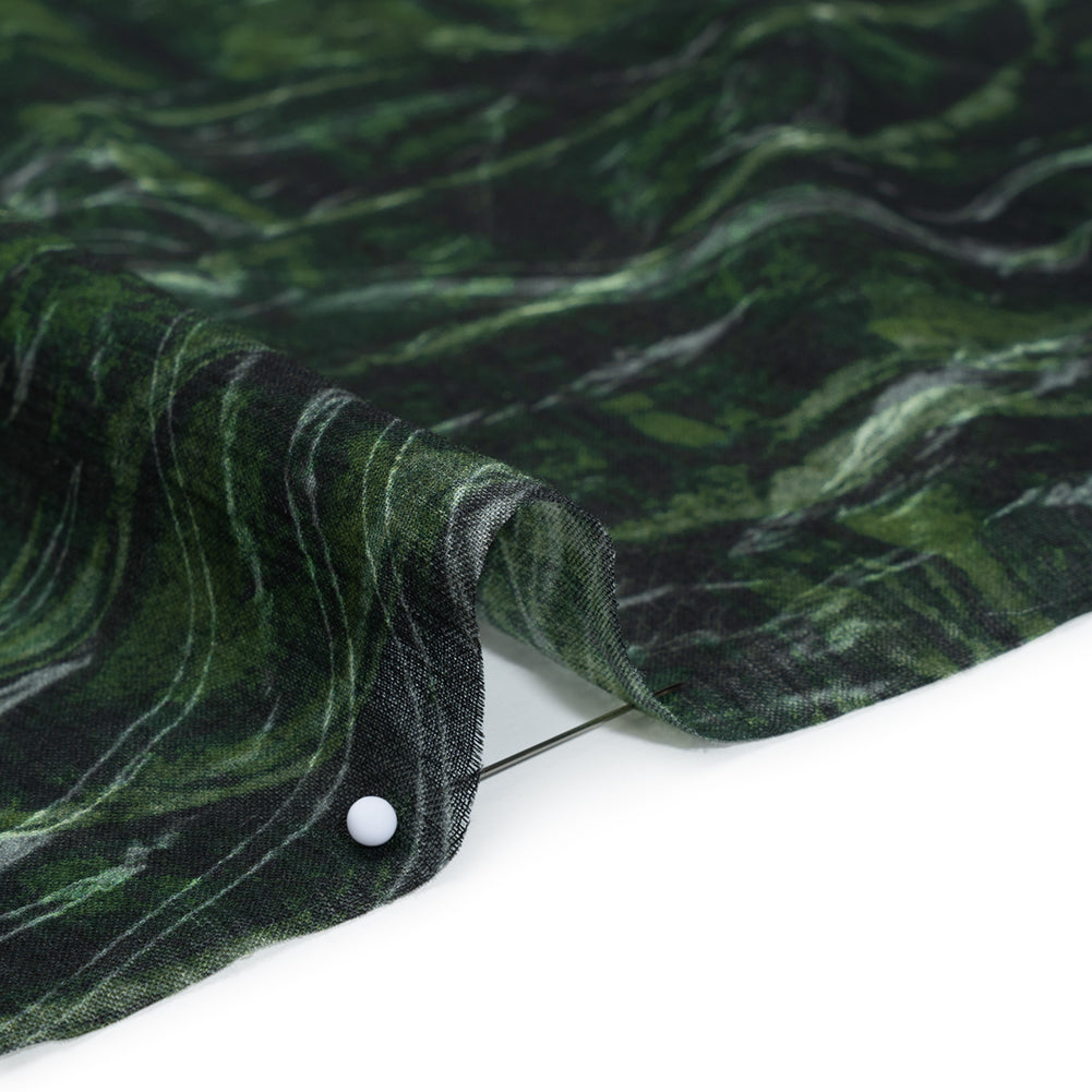 Crinkled Cotton Gauzy Woven - Dark Green and Black Abstract - Mood Exclusive Babbling Brook Print Detail
