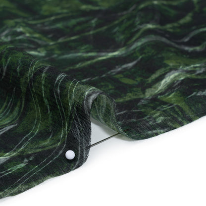 Crinkled Cotton Gauzy Woven - Dark Green and Black Abstract - Mood Exclusive Babbling Brook Print Detail