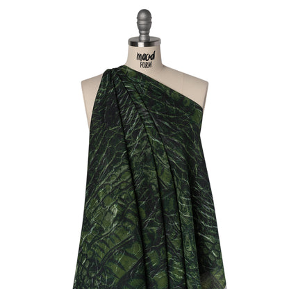 Crinkled Cotton Gauzy Woven - Dark Green and Black Abstract - Mood Exclusive Babbling Brook Print Drape