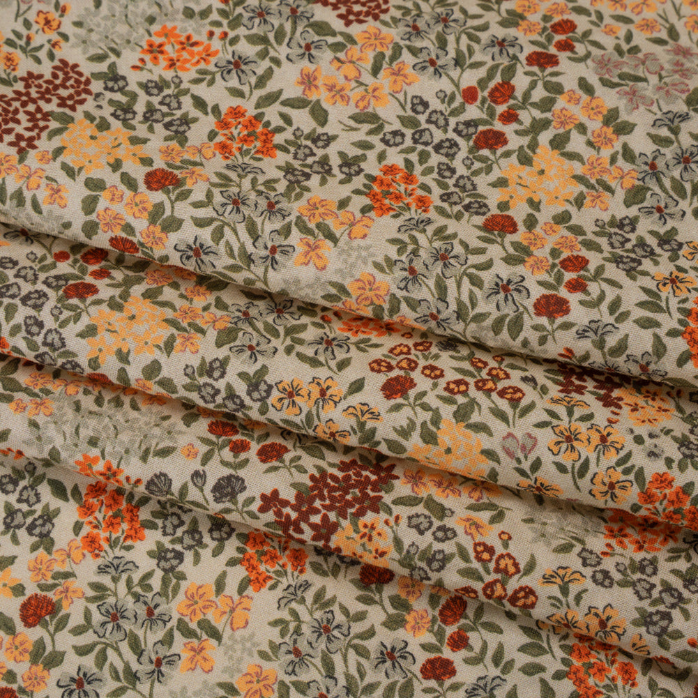 Cotton and Viscose Striped Seersucker - Gray, Burgundy and Olive Little Flowers - Mood Exclusive Sunny Sprouts Print