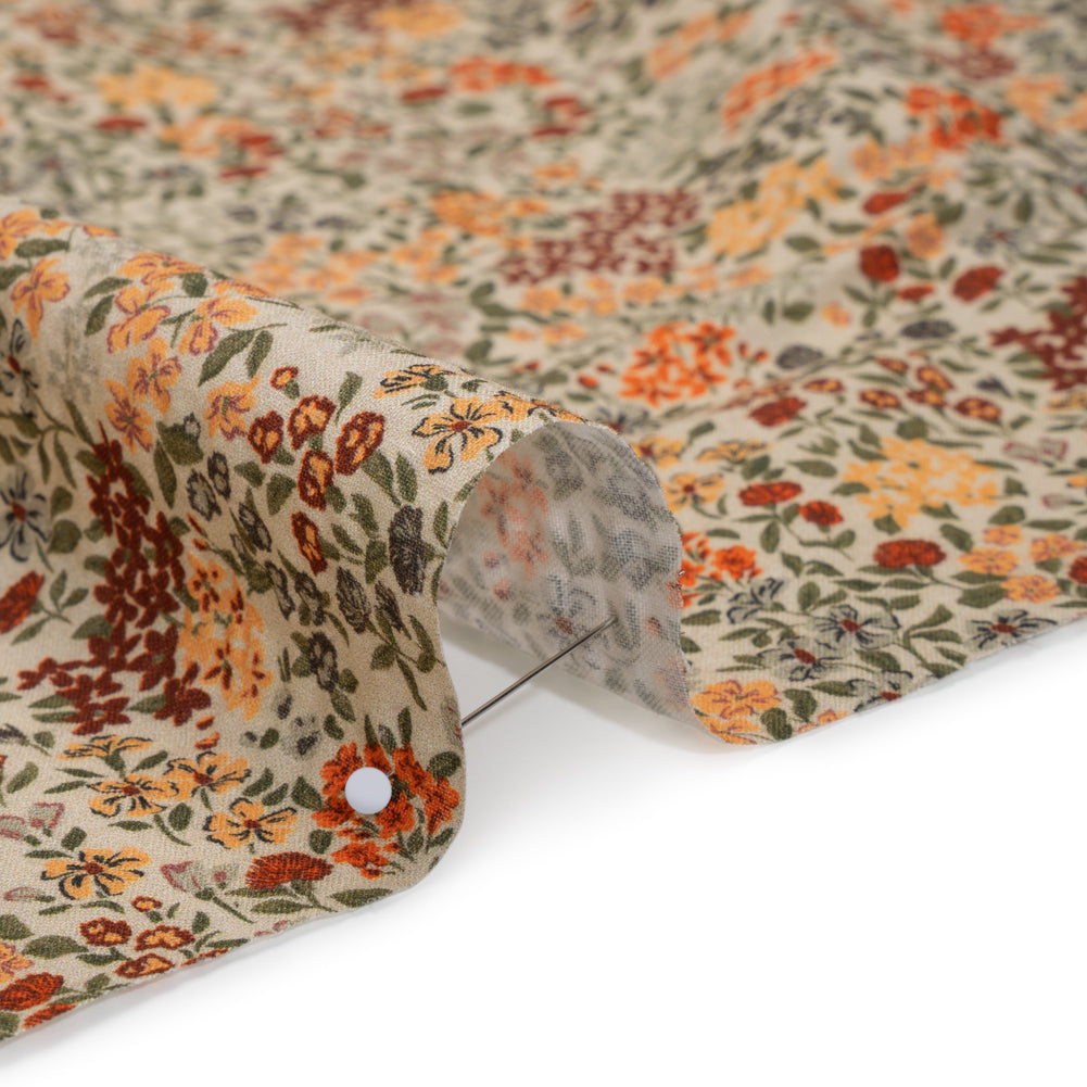 Cotton and Viscose Striped Seersucker - Gray, Burgundy and Olive Little Flowers - Mood Exclusive Sunny Sprouts Print