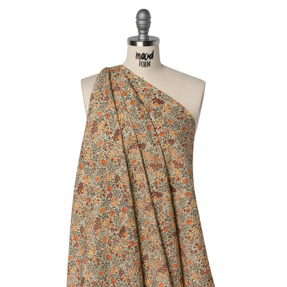 Cotton and Viscose Striped Seersucker - Gray, Burgundy and Olive Little Flowers - Mood Exclusive Sunny Sprouts Print
