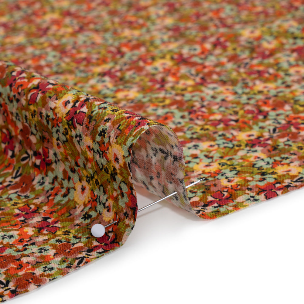 Cotton and Viscose Striped Seersucker - Brown, Sky Blue and Berry Red Little Florals - Mood Exclusive Blossom Breeze Print - Detail