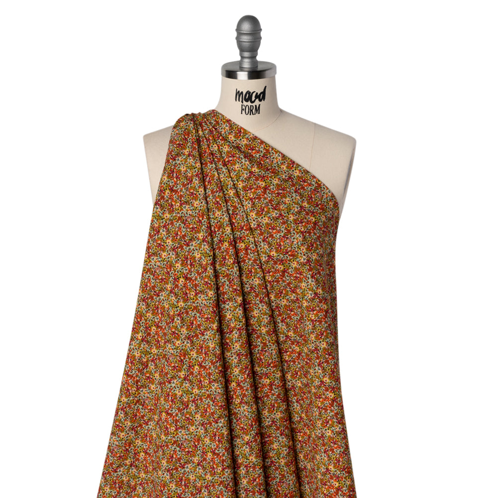 Cotton and Viscose Striped Seersucker - Brown, Sky Blue and Berry Red Little Florals - Mood Exclusive Blossom Breeze Print - Drape