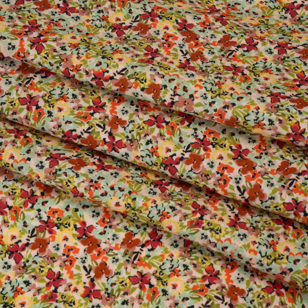 Cotton and Viscose Striped Seersucker - Off White, Sky Blue and Berry Red Little Florals - Mood Exclusive Blossom Breeze Print - Folded